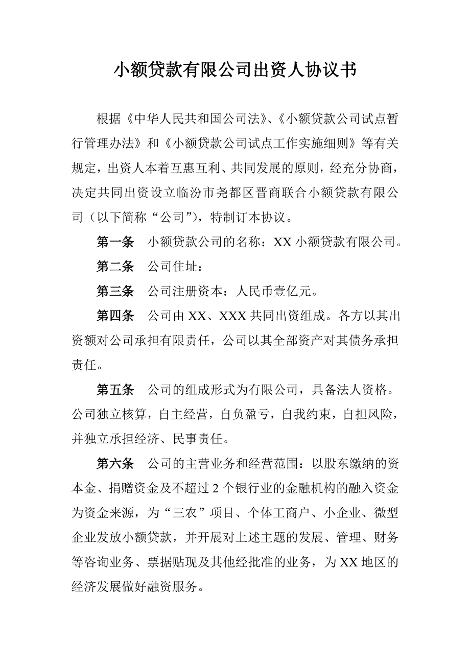 小额贷款有限公司出资人协议书.doc_第1页