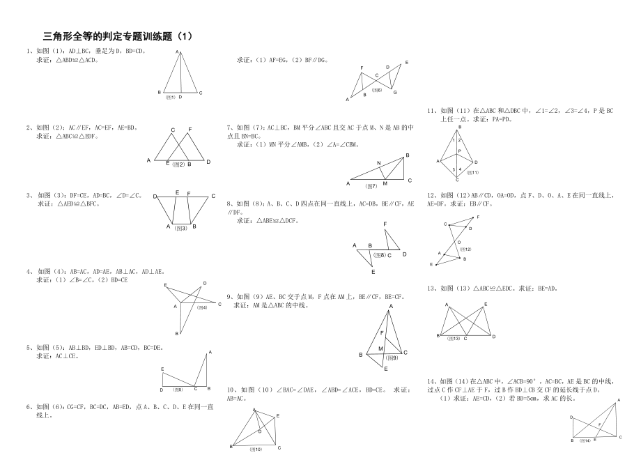 三角形全等的判定专题训练题12148精编版.doc_第1页