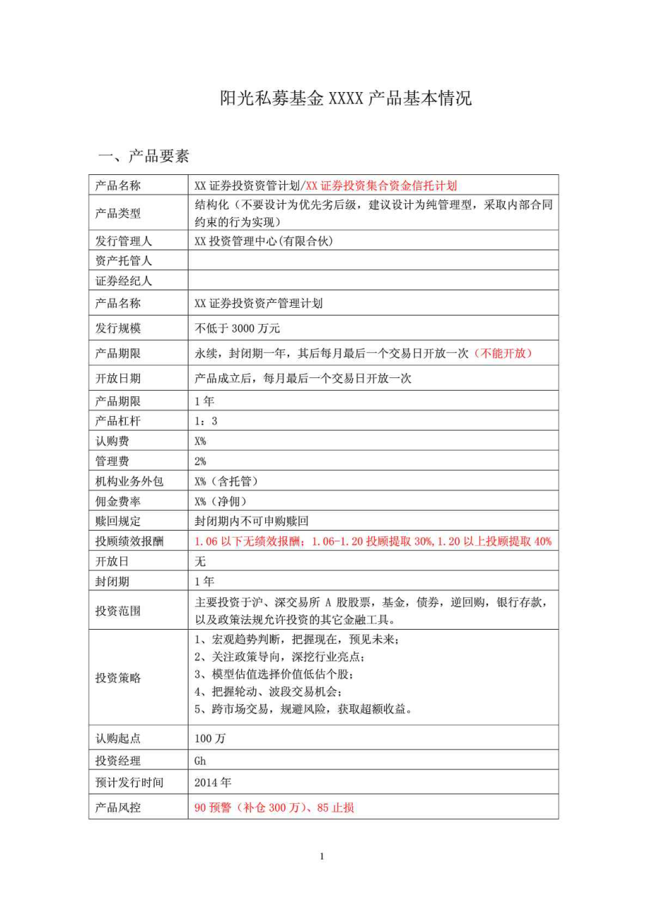 阳光私募基金产品要素表.doc_第1页