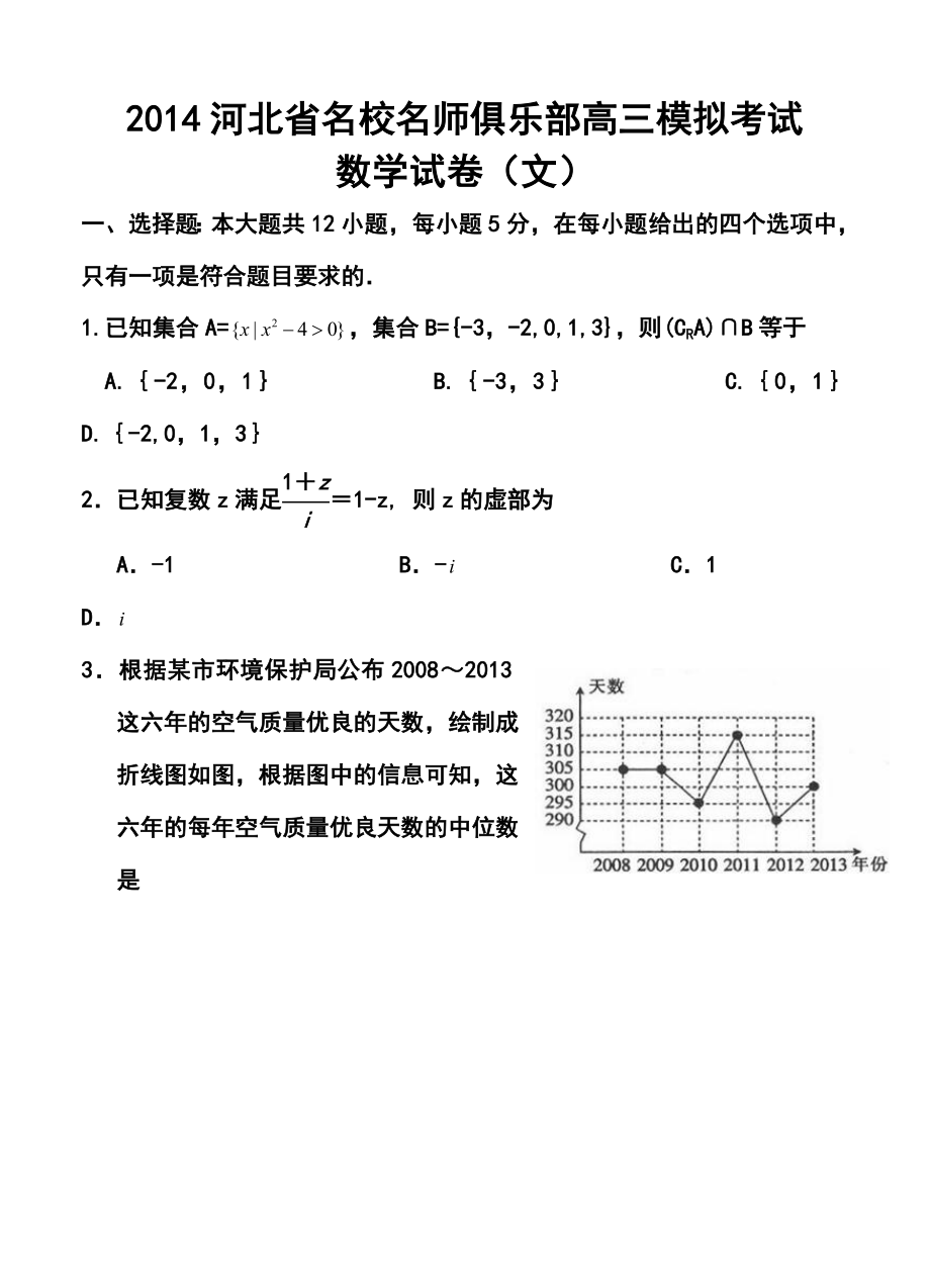 河北省名校名师俱乐部高三模拟考试文科数学试题及答案.doc_第1页