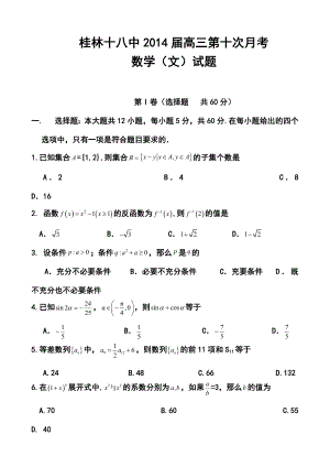 广西桂林十八中高三第十次月考文科数学试题及答案.doc