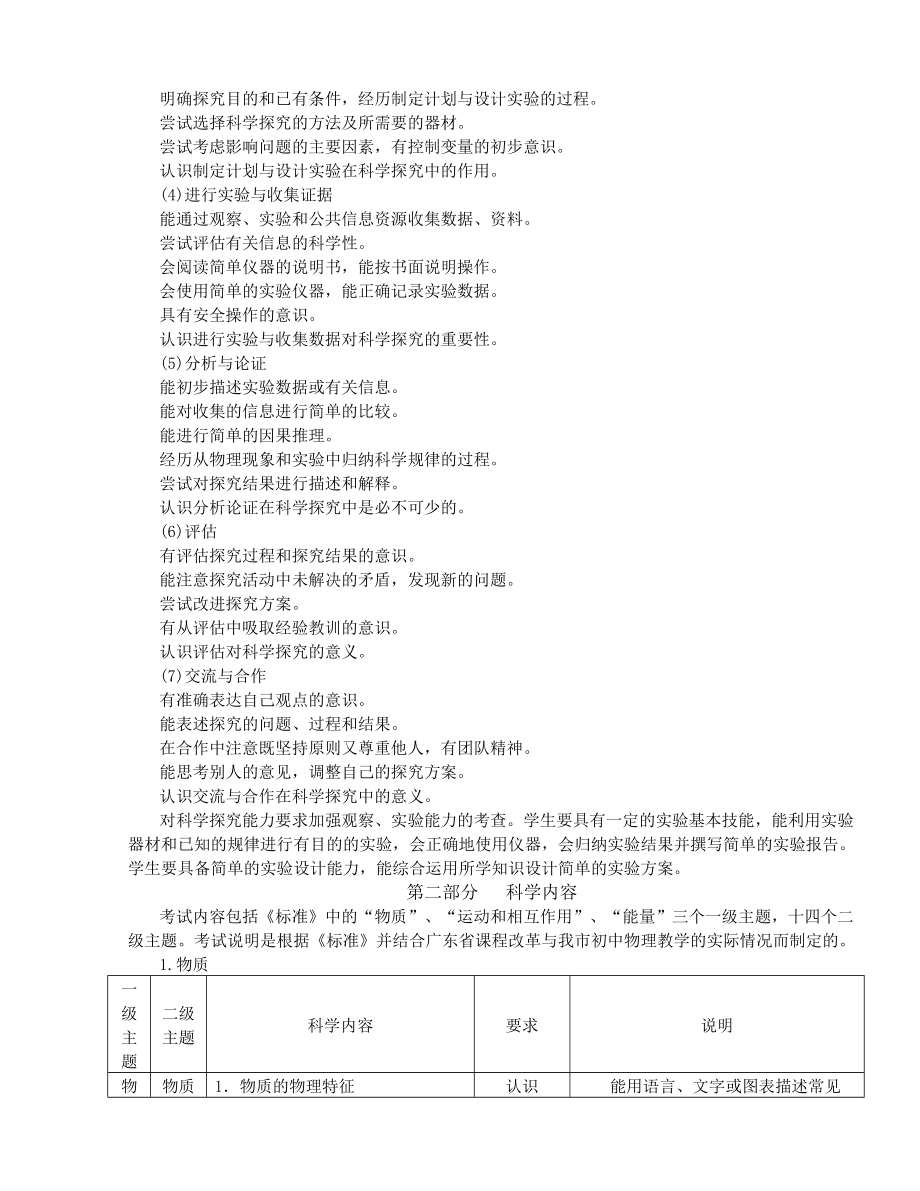 广东省河源市初中毕业生学业考试理科综合（物理、化学）考试说明.doc_第3页