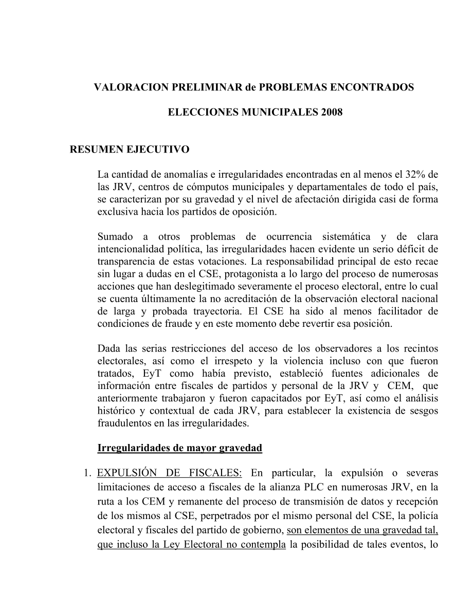 Valoración Preliminar de Problemas Encontrados Elecciones Municipales .doc_第1页