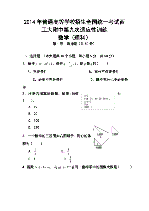 陕西省西工大附中高三下学期第九次适应性训练理科数学试题及答案.doc