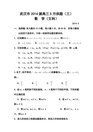 武汉市高三5月供题（三）文科数学试题及答案.doc