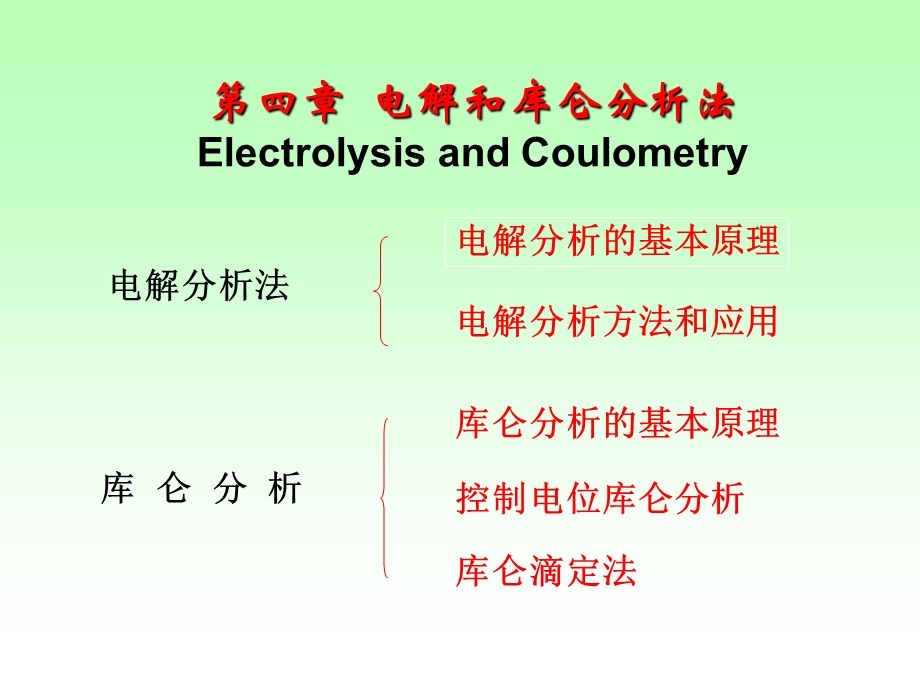 第四部分电解和库仑分析法ElectrolysisandCoulometry.ppt_第1页