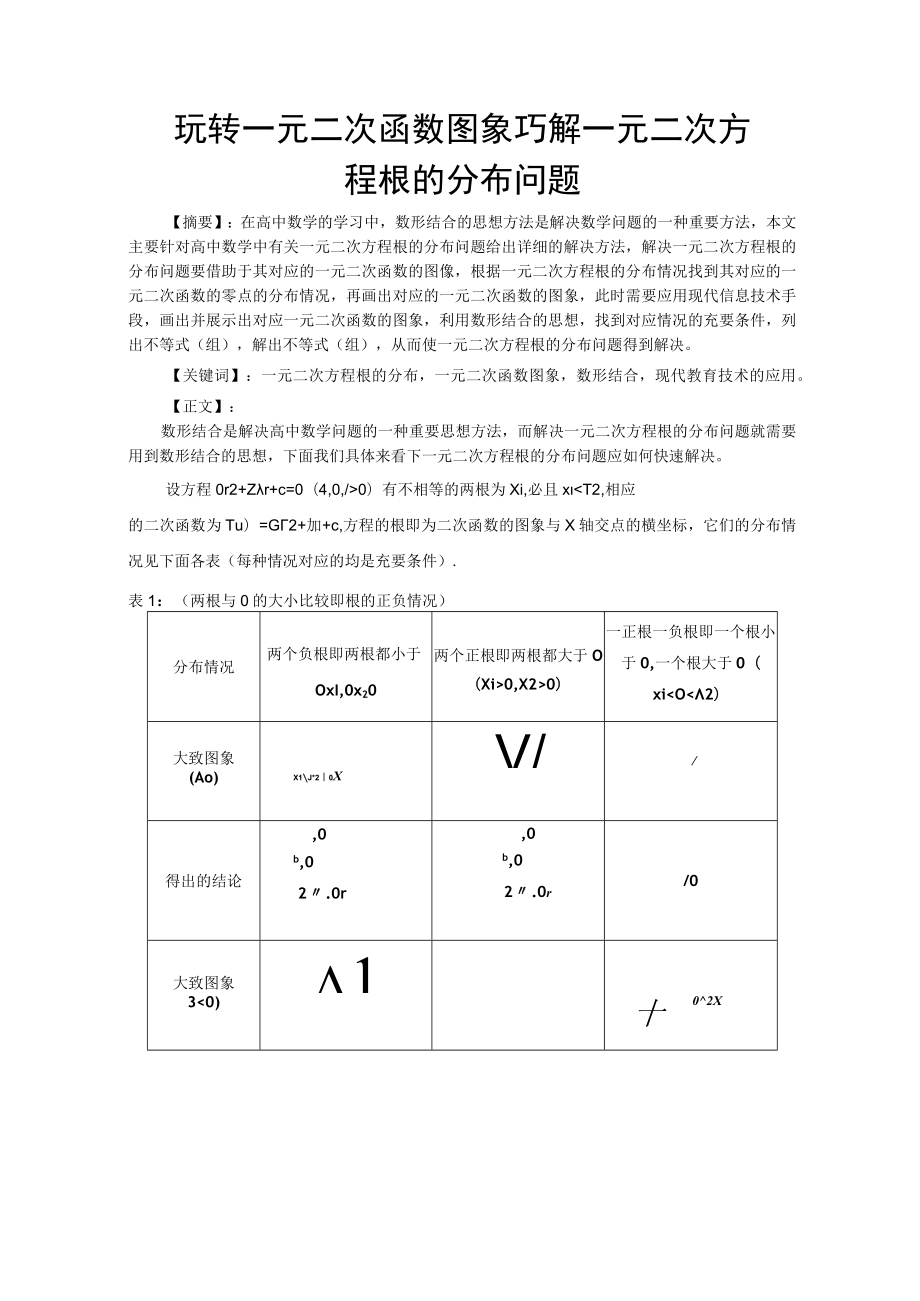 玩转一元二次函数图象 巧解一元二次方程根的分布问题 论文.docx_第1页