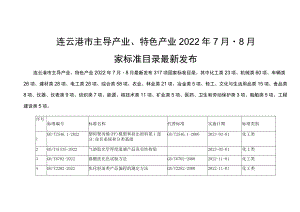 连云港市主导产业、特色产业2022年7月-8月国家标准目录最新发布.docx