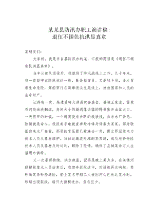 某某县防汛办职工演讲稿：退伍不褪色抗洪显真章.docx