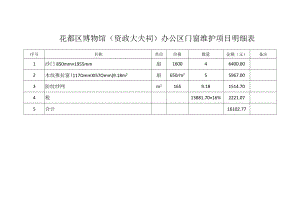 花都区博物馆资政大夫祠办公区门窗维护项目明细表.docx