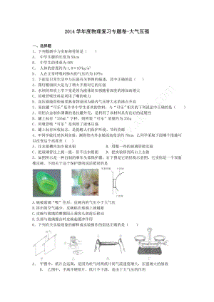 2014届中考物理二轮精品专题复习大气压强.doc