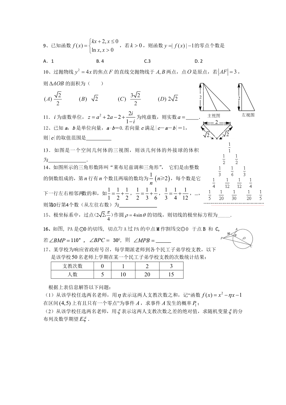 2014届高三数学模拟练习题一.doc_第2页