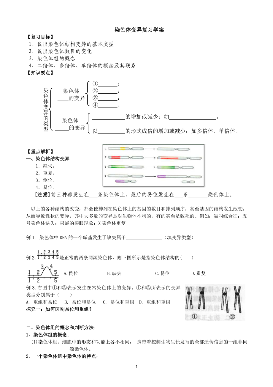 染色体变异复习学案.doc_第1页