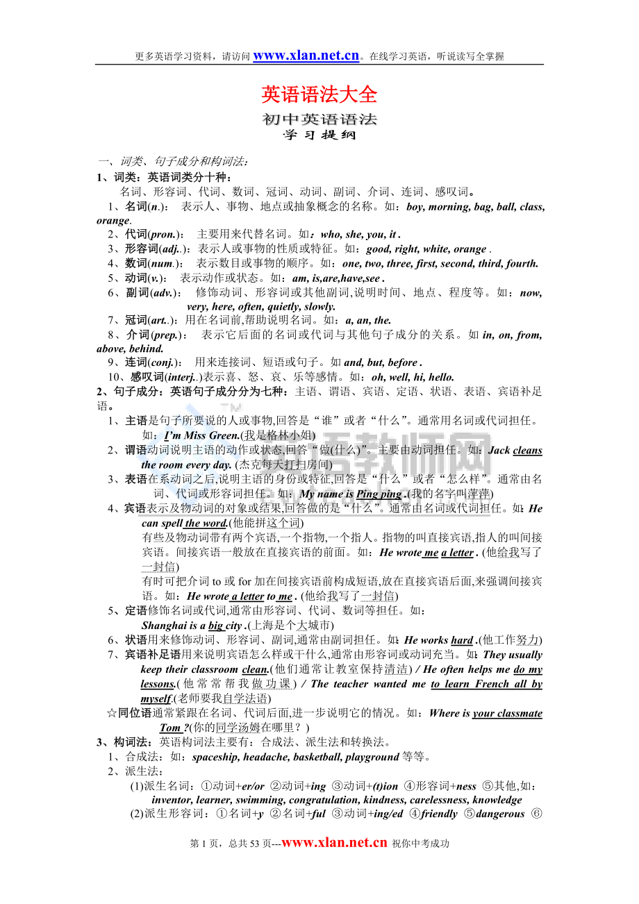 【免费】初中英语语法大全.doc_第1页