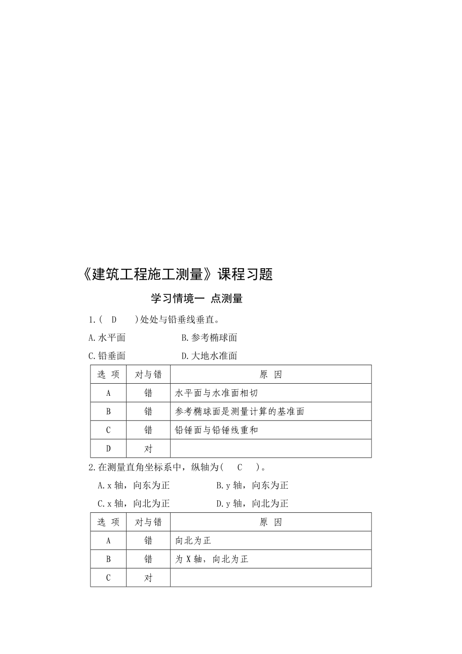 建筑工程施工测量学习情景一题库.doc_第1页