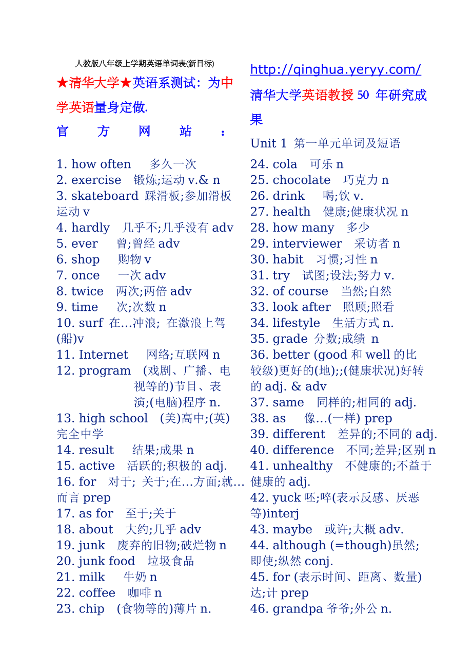 人教版八年级上学期英语单词表(新目标)(1).doc_第1页