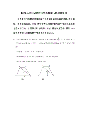 2021年湖北省武汉市中考数学压轴题总复习(附答案解析).docx