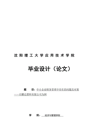 中小企业财务管理中存在的问题及对策以鹏达塑料有限公司为例毕业.doc