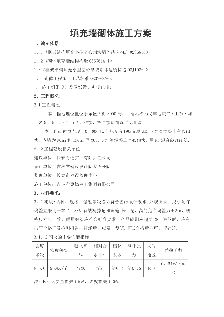 B地块填充墙砌体施工方案(常用资料).doc_第1页