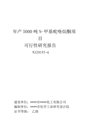 ll年产5000吨N甲基吡咯烷酮项目可行性研究报告同名2363.doc