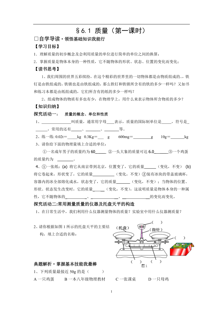 初中物理第六章质量与密度导学案.doc_第1页