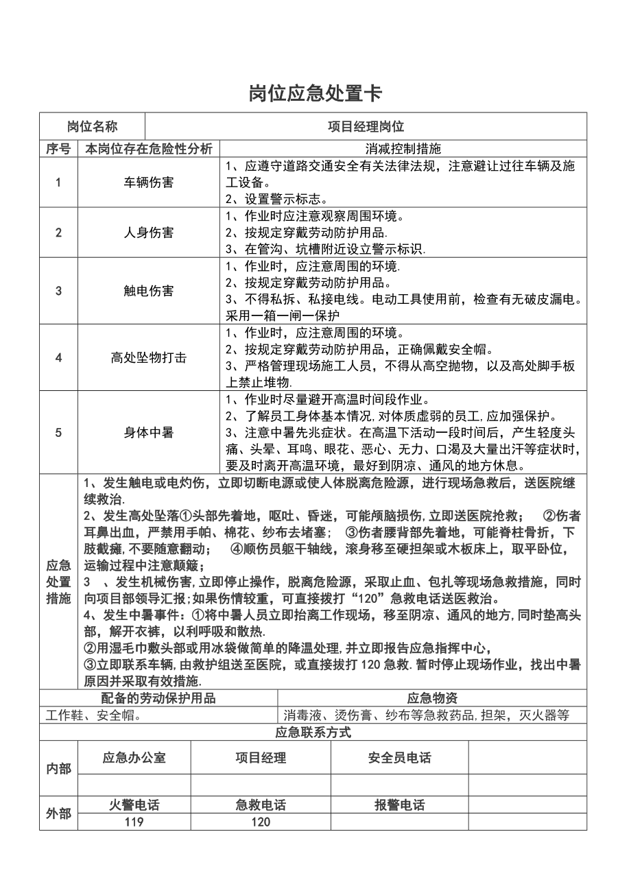 【整理版施工方案】重点岗位应急处置卡(施工单位).doc_第1页