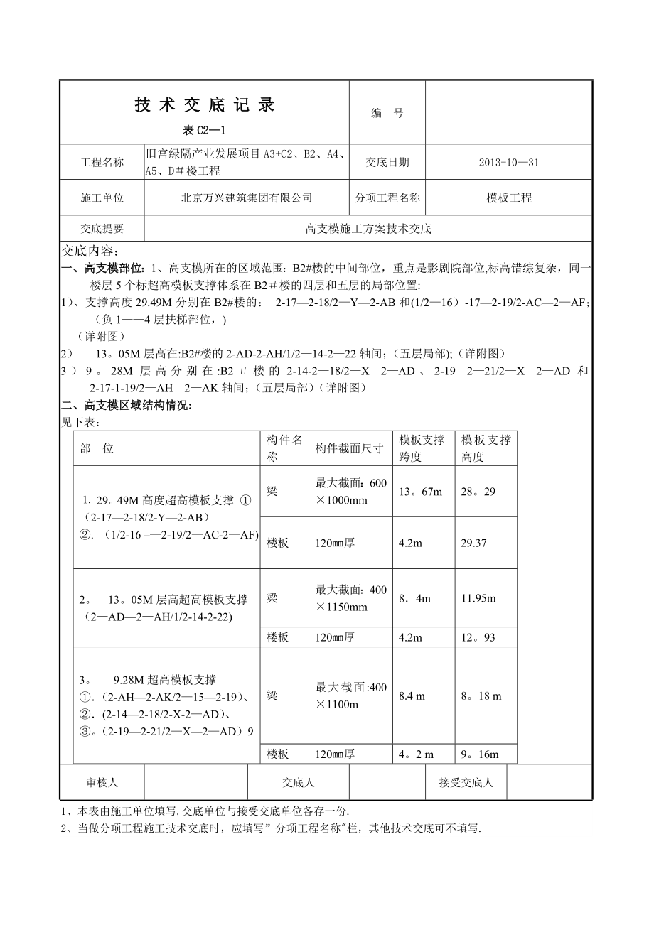 【建筑施工方案】高支模施工方案技术交底.doc_第1页