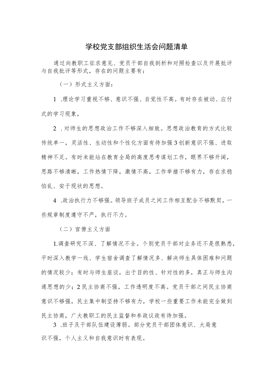 学校党支部组织生活会问题清单.docx_第1页