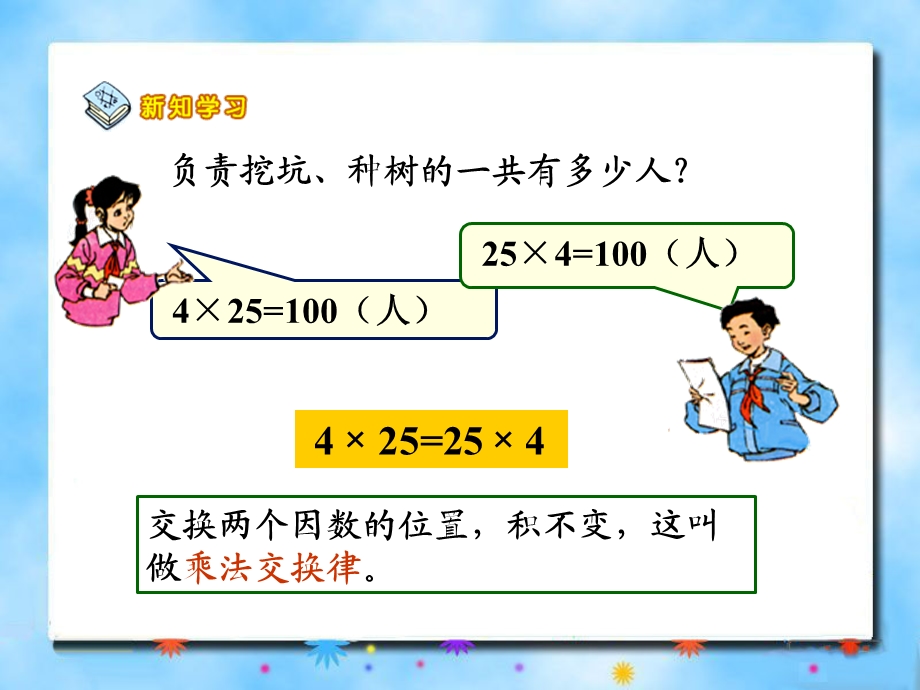 人教版小学数学四年级下册《乘法运算定律》教学课件.ppt_第3页