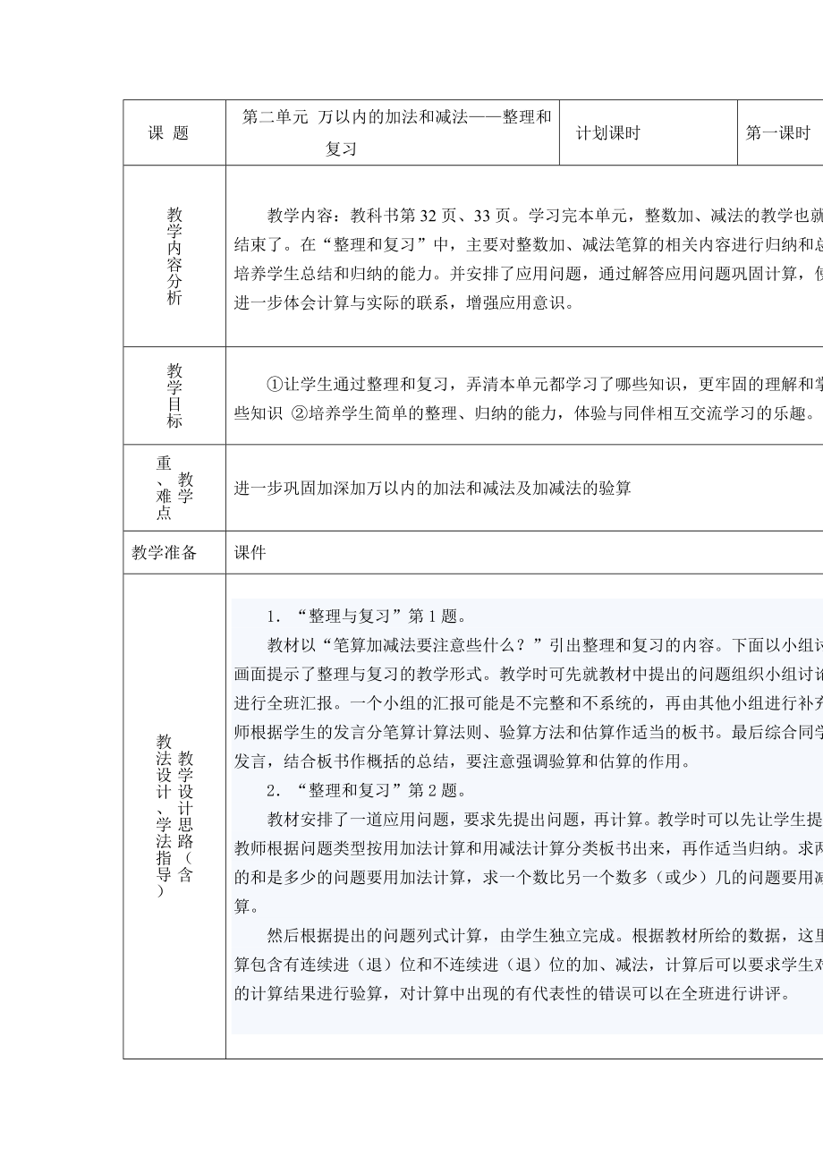 万以内的加法和减法——整理和复习.doc_第1页