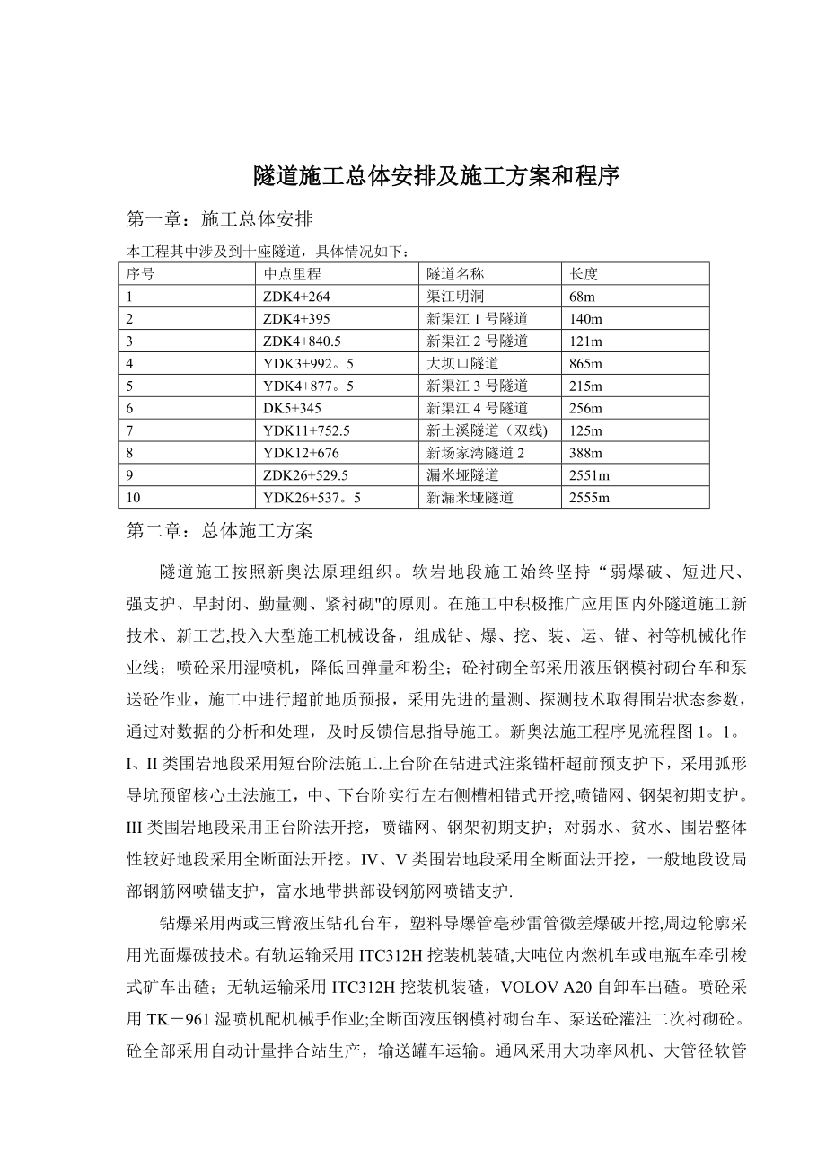 【建筑施工方案】隧道施工总体安排及施工方案和程序.doc_第1页