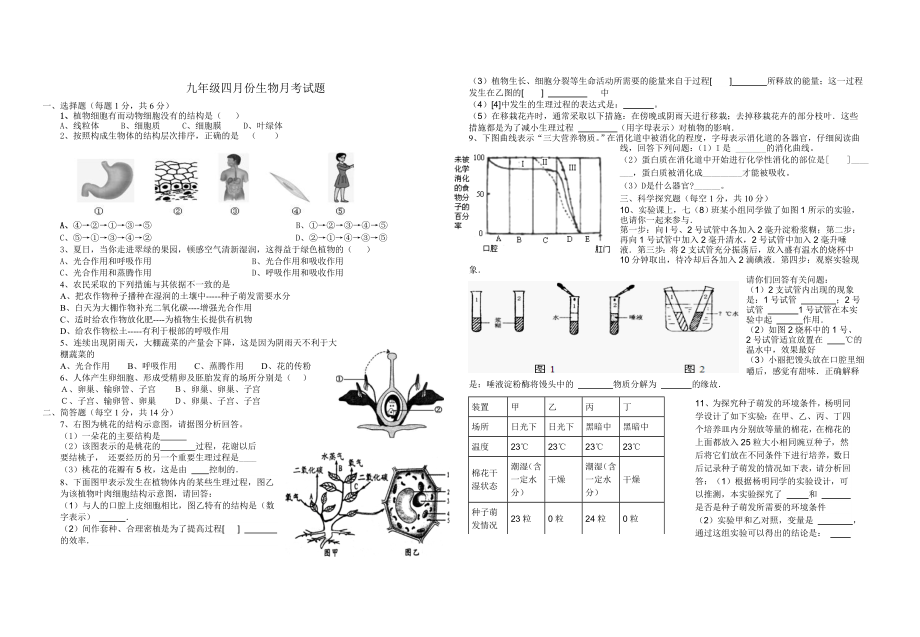 九年级四月份生物月考.doc_第1页