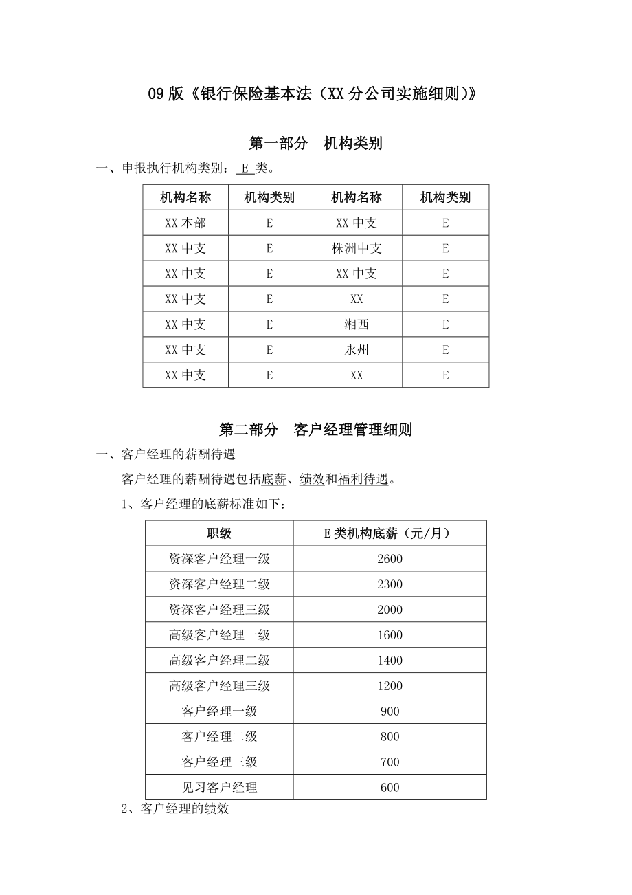 XX银行保险基本法(湖南分公司实施细则).doc_第1页