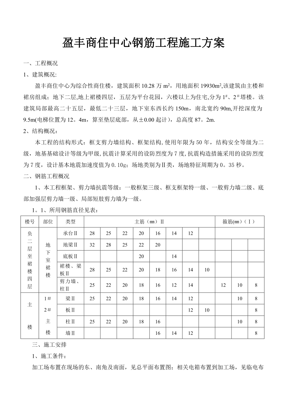 XX商住中心钢筋工程施工方案2.doc_第1页