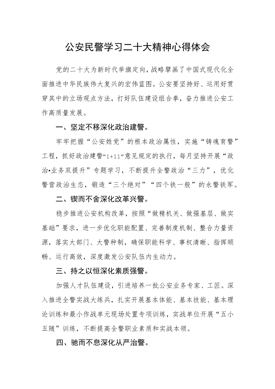 公安民警学习二十大精神心得体会.docx_第1页