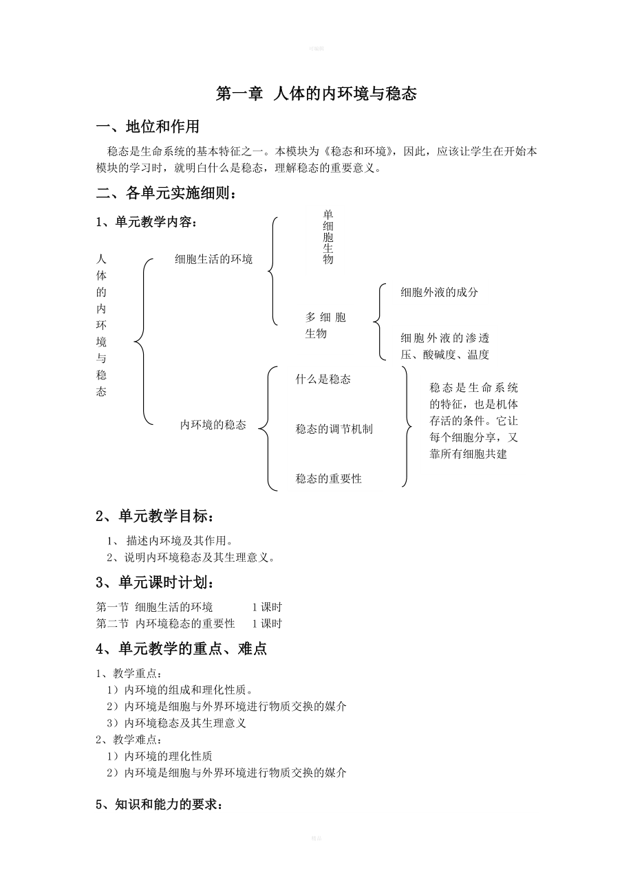 人体的内环境与稳态单元实施细则.doc_第1页