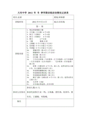 代表队训练活动记录表.doc