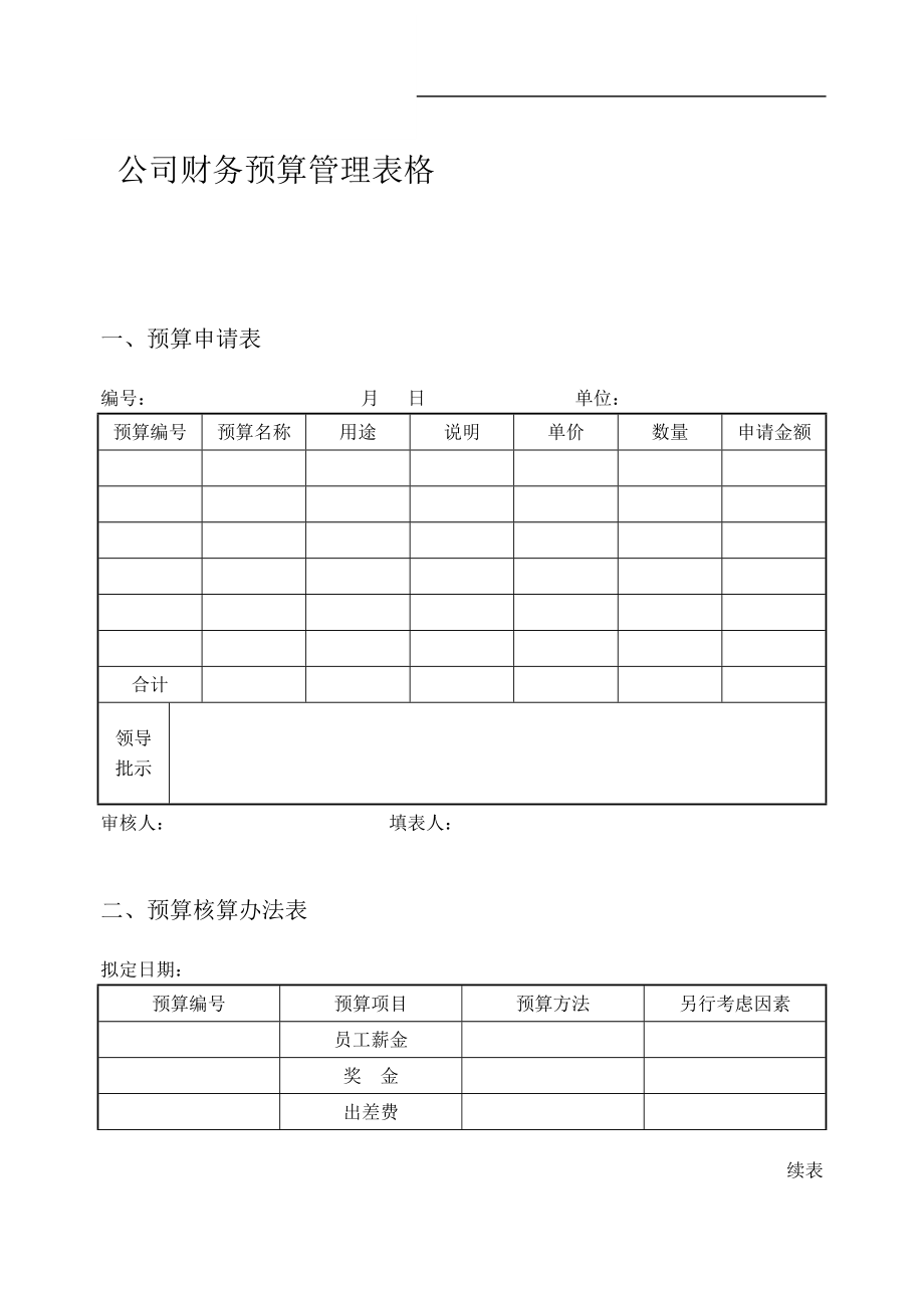 公司财务预算管理表格[整理版].doc_第1页