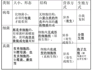 列表比较细菌真菌病毒的异同.ppt