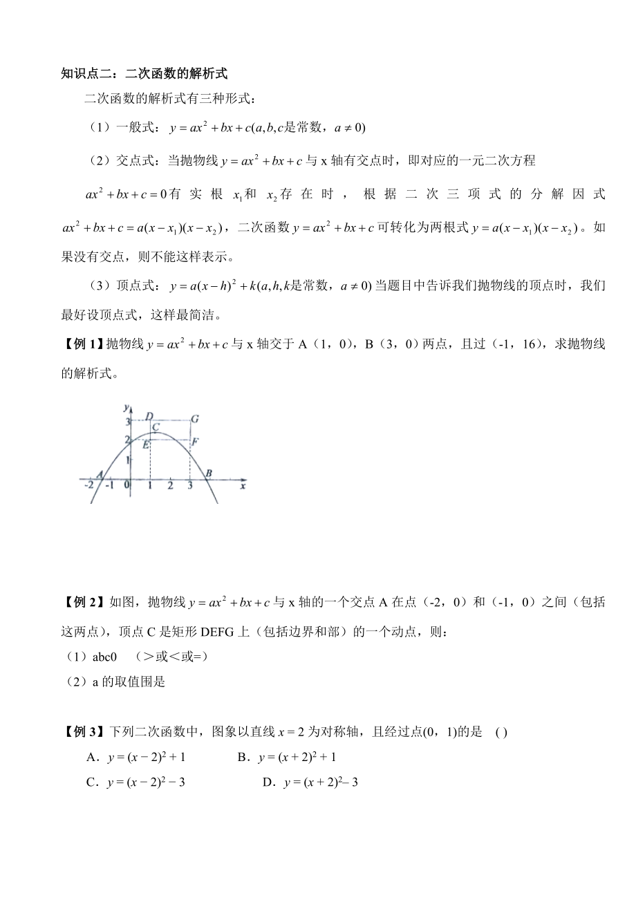 二次函数知识点总结与典型例题和练习(极好).doc_第2页