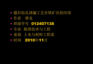 新版钻孔水泥灌浆护壁堵漏工艺在格尔木那棱格勒河西铁矿区的应用.ppt