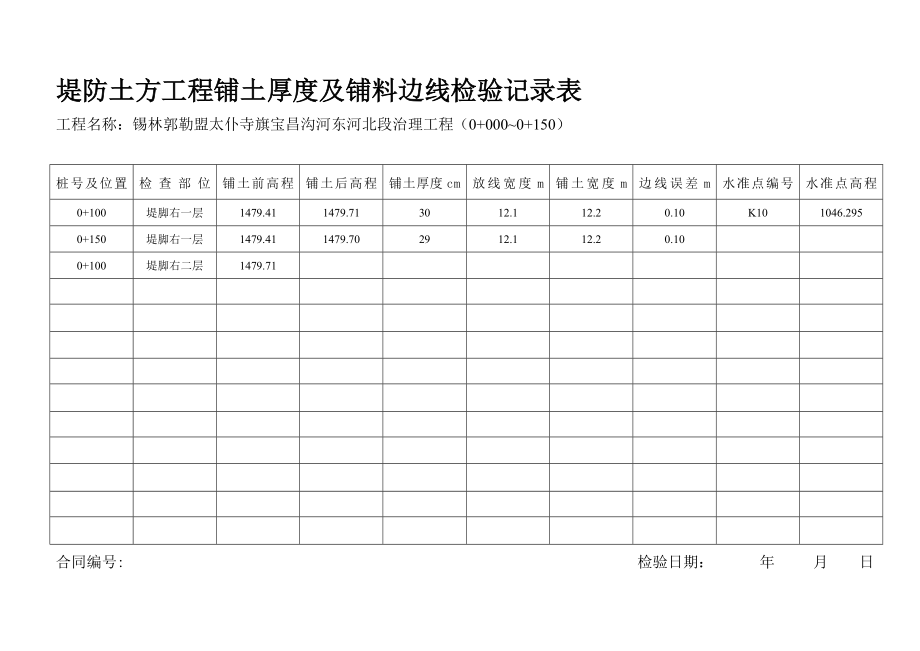 最新堤防土方工程展土厚度及展料边线考验记录表.doc_第2页