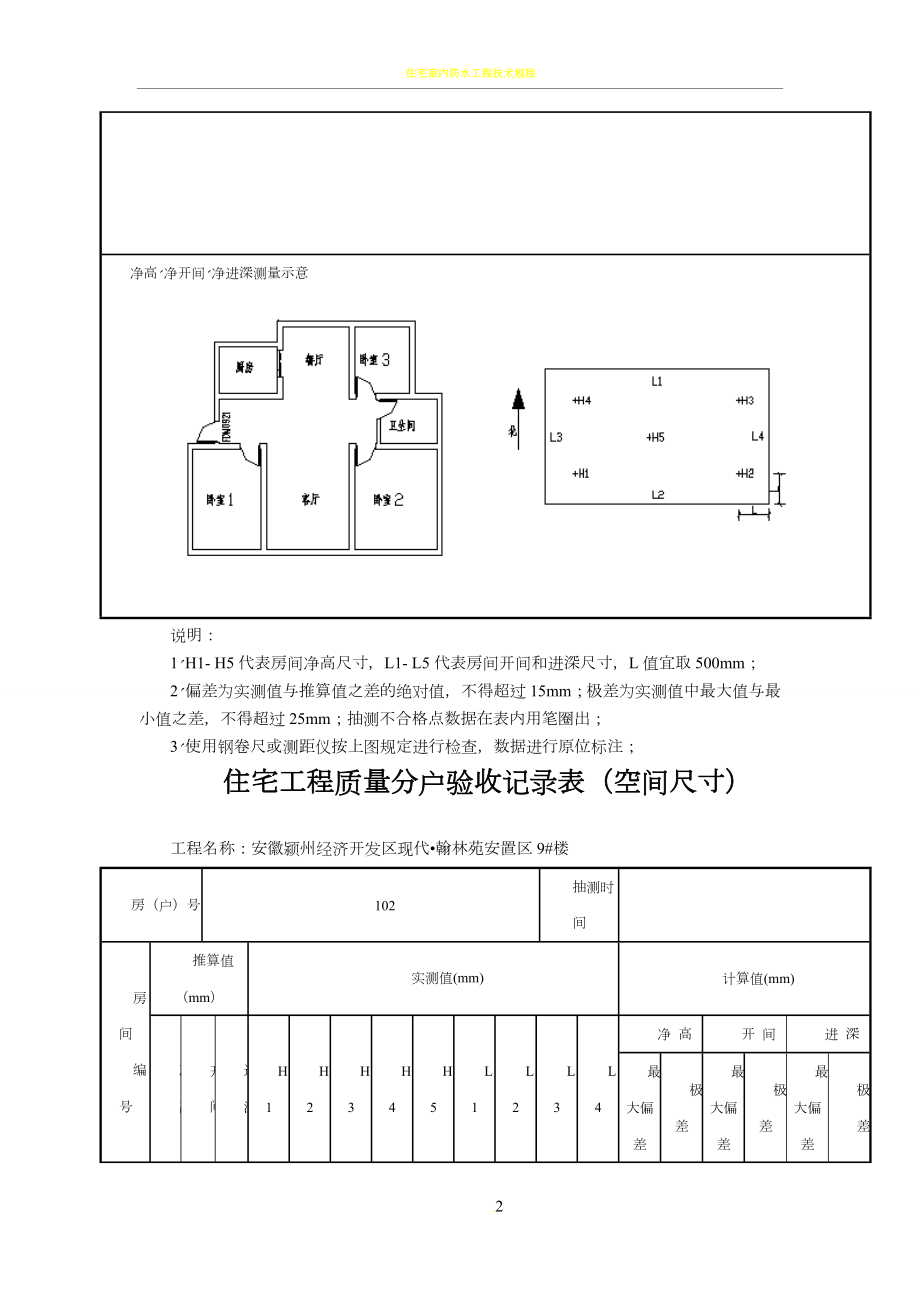 住宅工程质量分户验收记录表(空间尺寸).doc_第2页