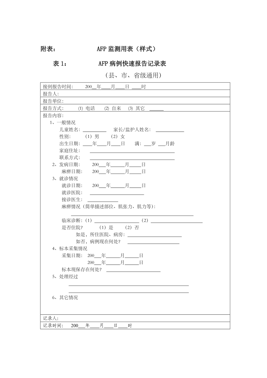 全国急性弛缓性麻痹(AFP)病例分类流程图和监测用表(样.doc_第2页