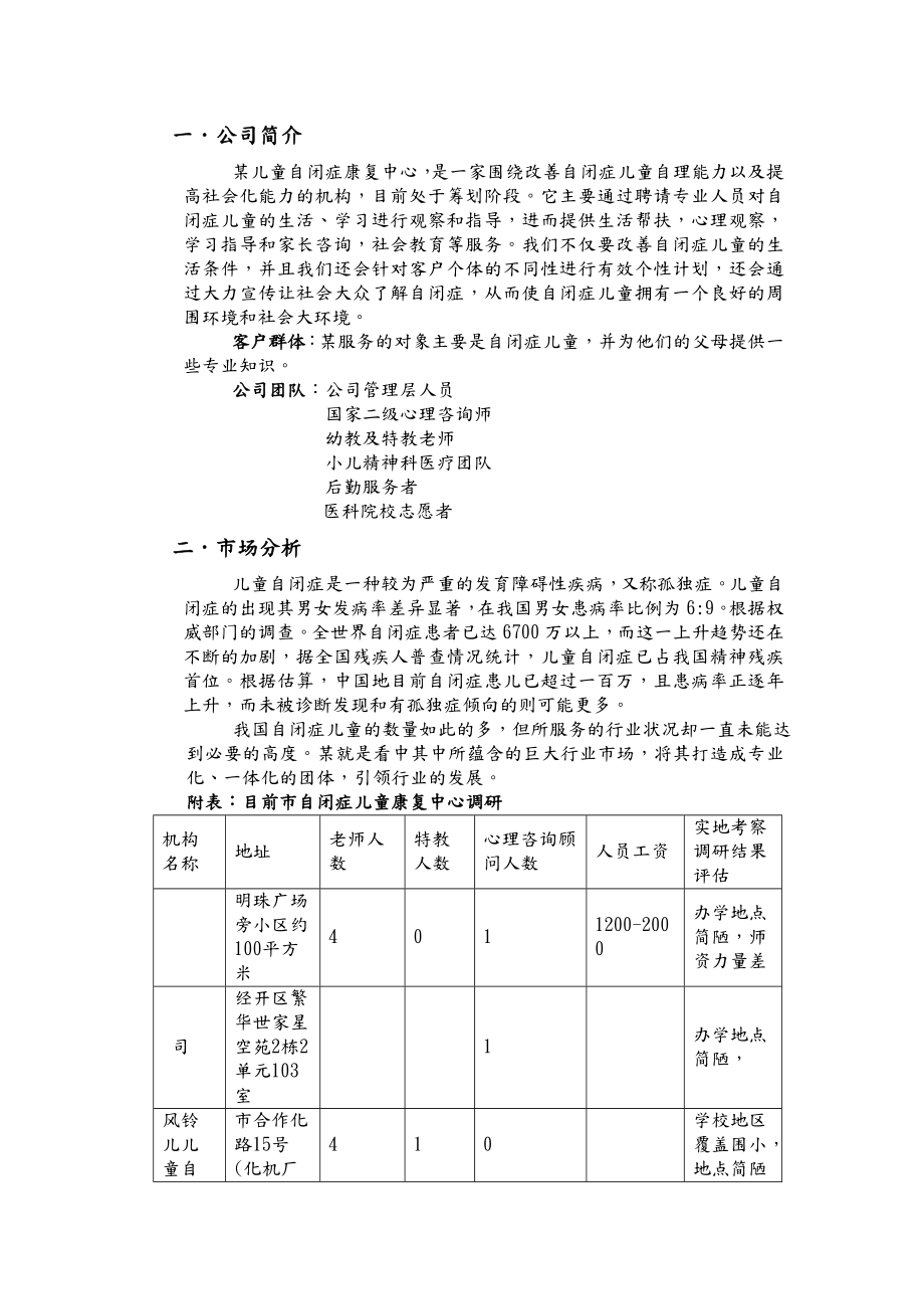 儿童自闭症康复中心项目商业实施计划书.doc_第3页