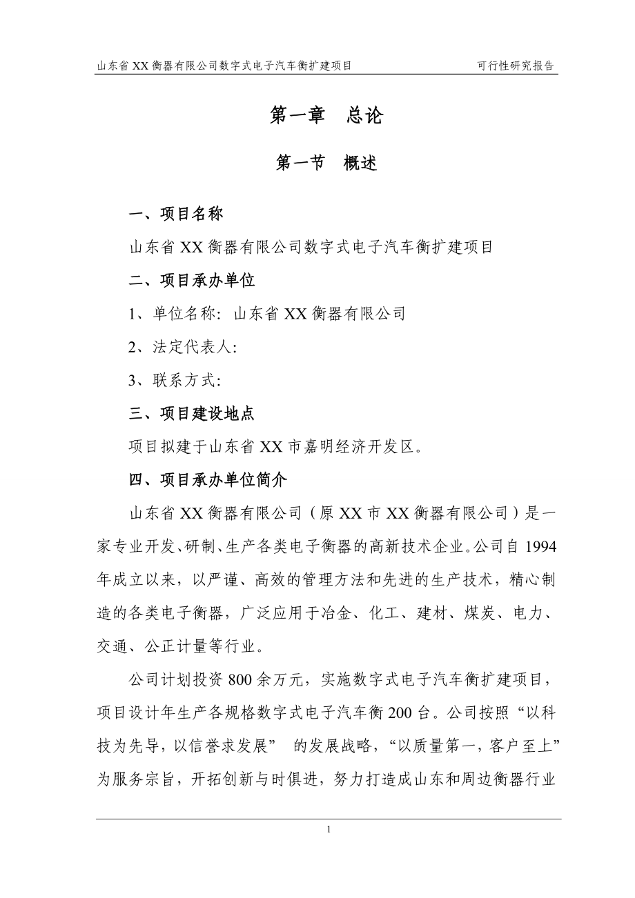 XX数字式电子汽车衡项目可行性研究报告.doc_第3页