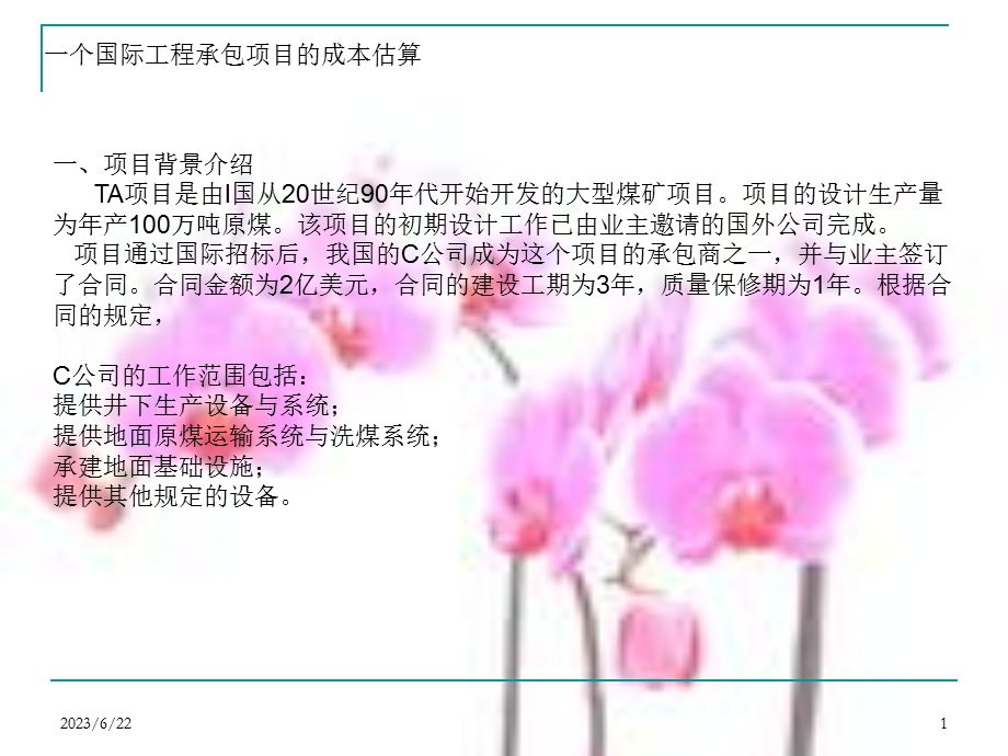 资料案例一个国际工程承包项目标成本预算.ppt_第1页