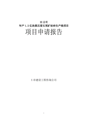 X年产1.2亿块蒸压萤石尾矿标砖生产线项目可行性研究报告.doc