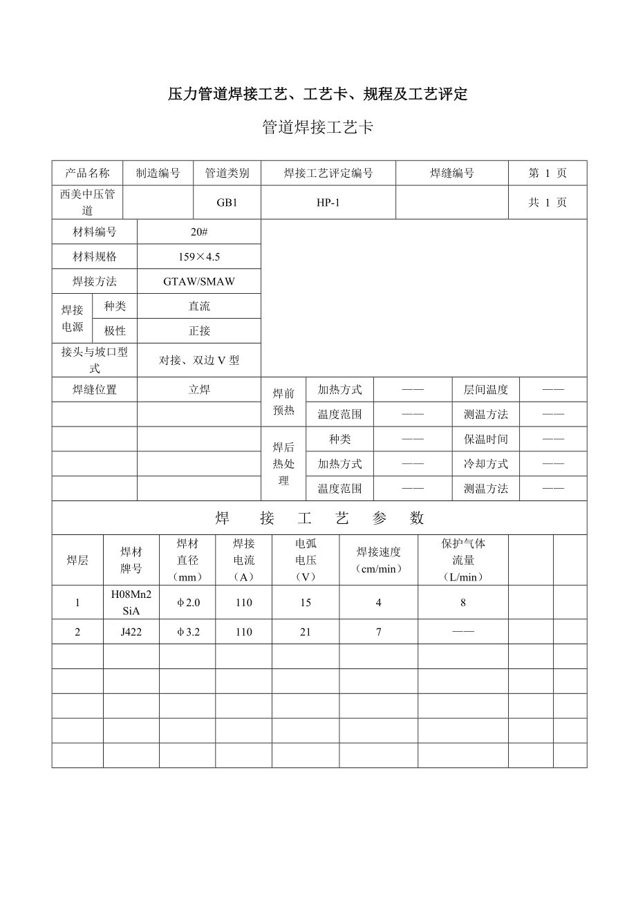 ir压力管道焊接工艺、工艺卡、规程及工艺评定.doc_第1页