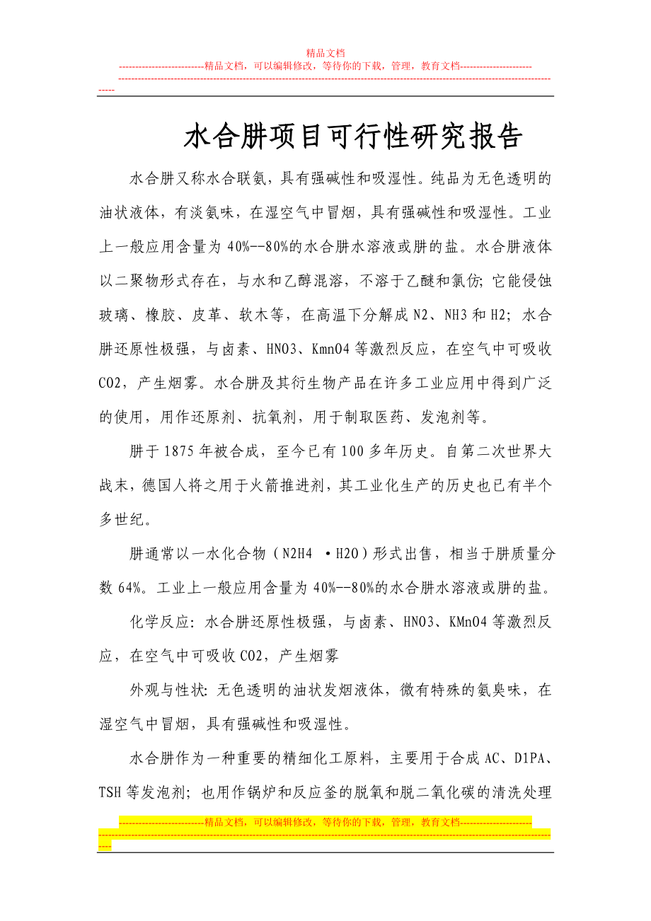 rb水合肼项目可行性研究报告.doc_第1页